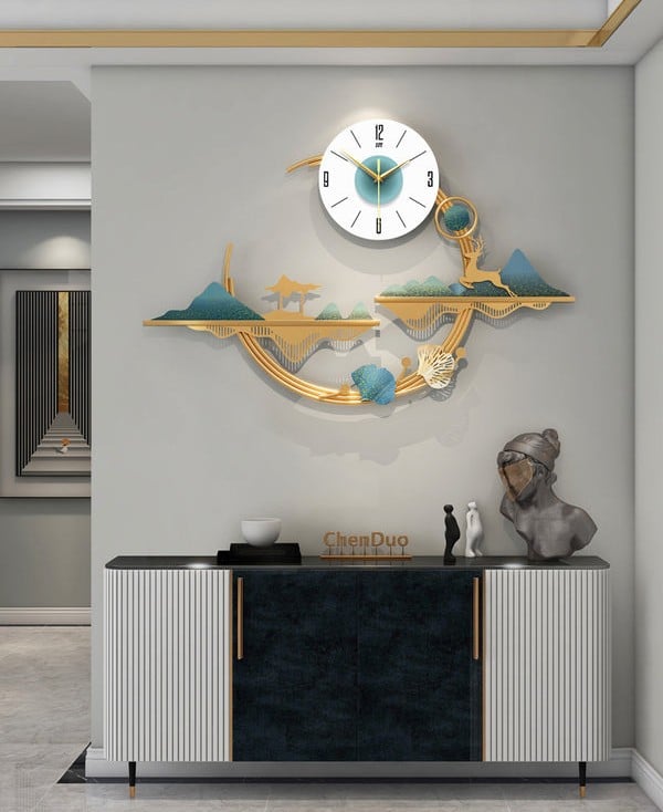 Mountain deer metal clock