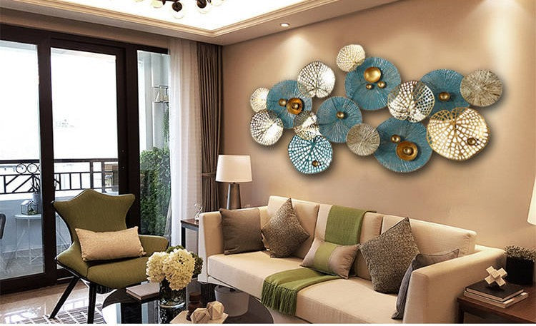 Blue gold circle metal wall decor