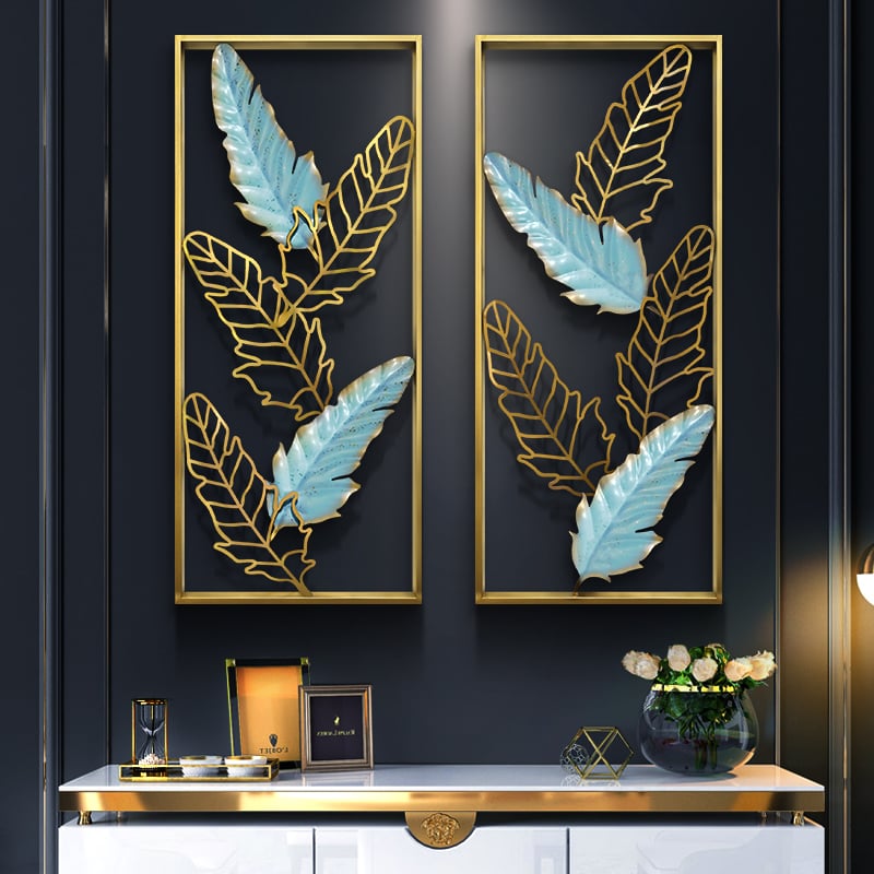 Blue leaves metal decor