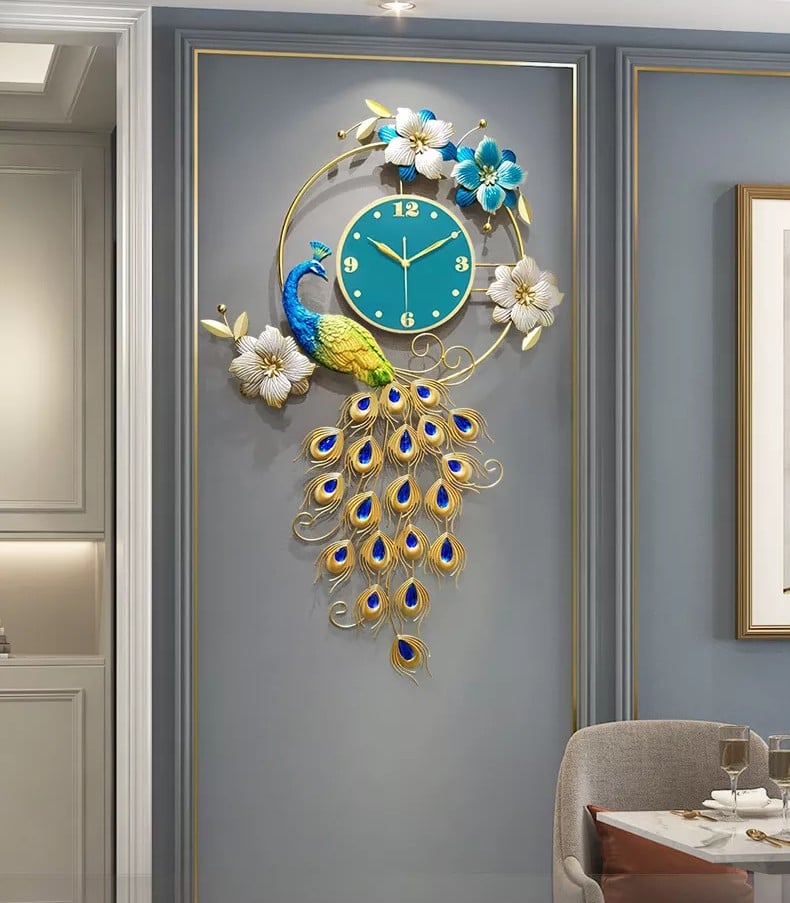 Green peacock clock