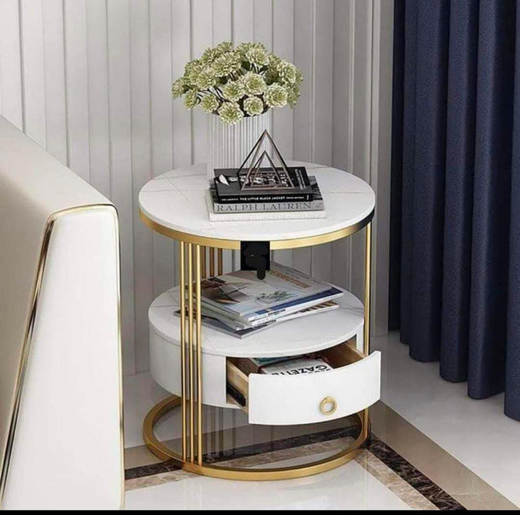 Metal marble side table with drawer