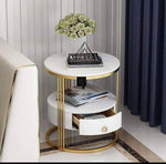 Metal marble side table with drawer