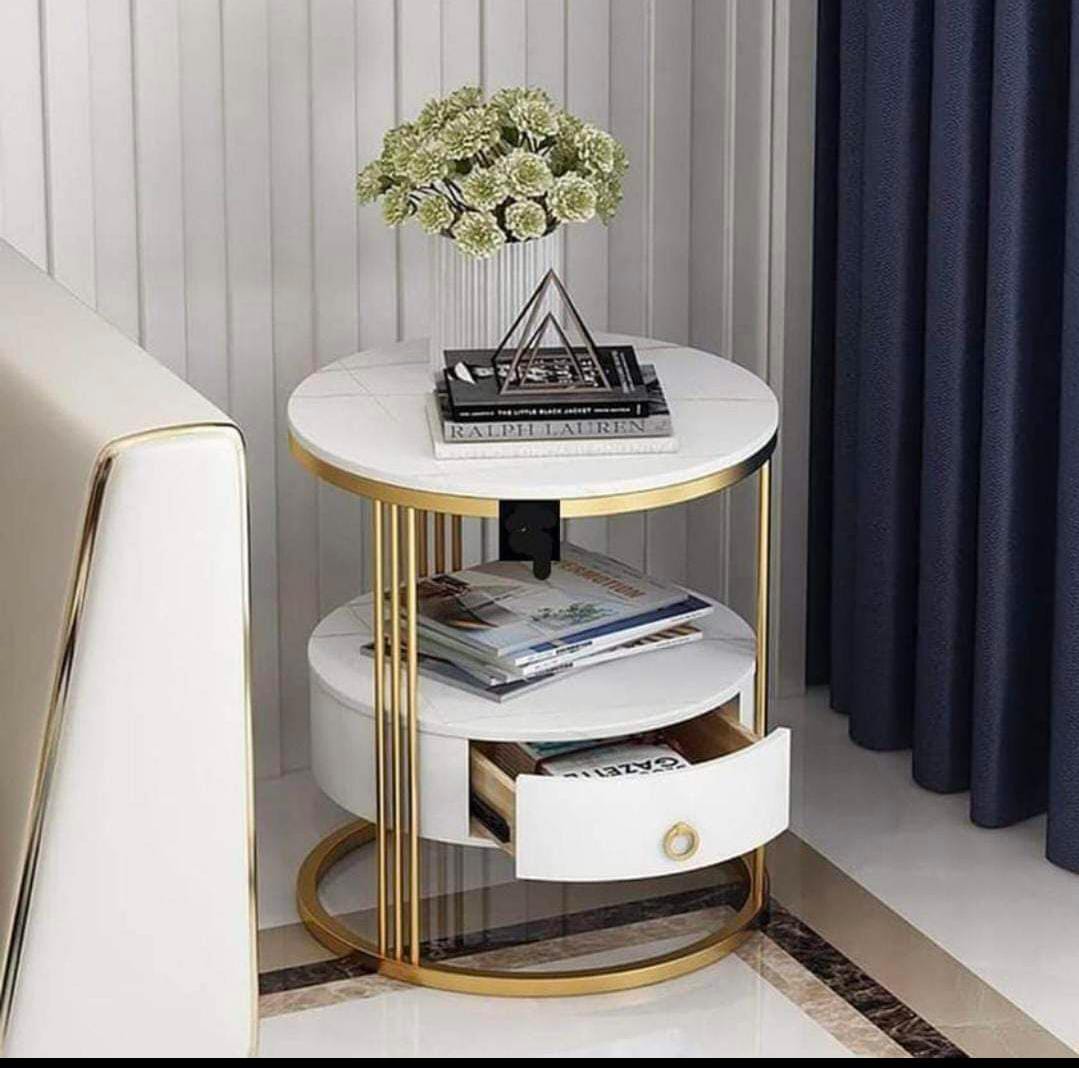 Metal marble side table with drawer