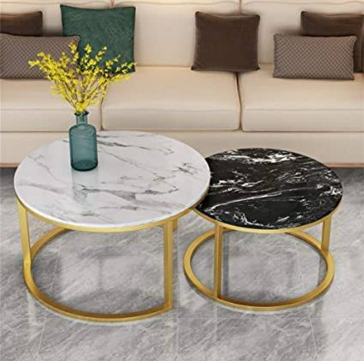 Set of 2 Marble Side Table with Metal stands