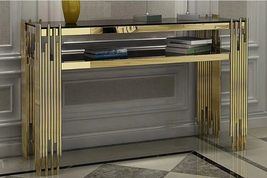 Golden console Black glass top
