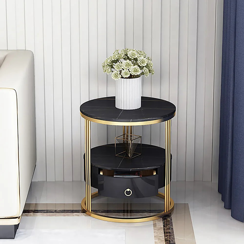 Metal marble side table with drawer