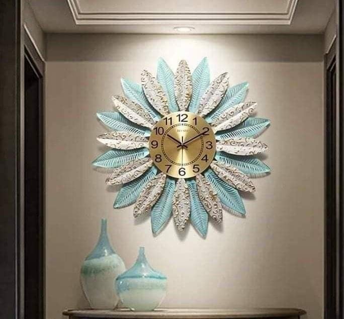 Blue white Metal wall clock